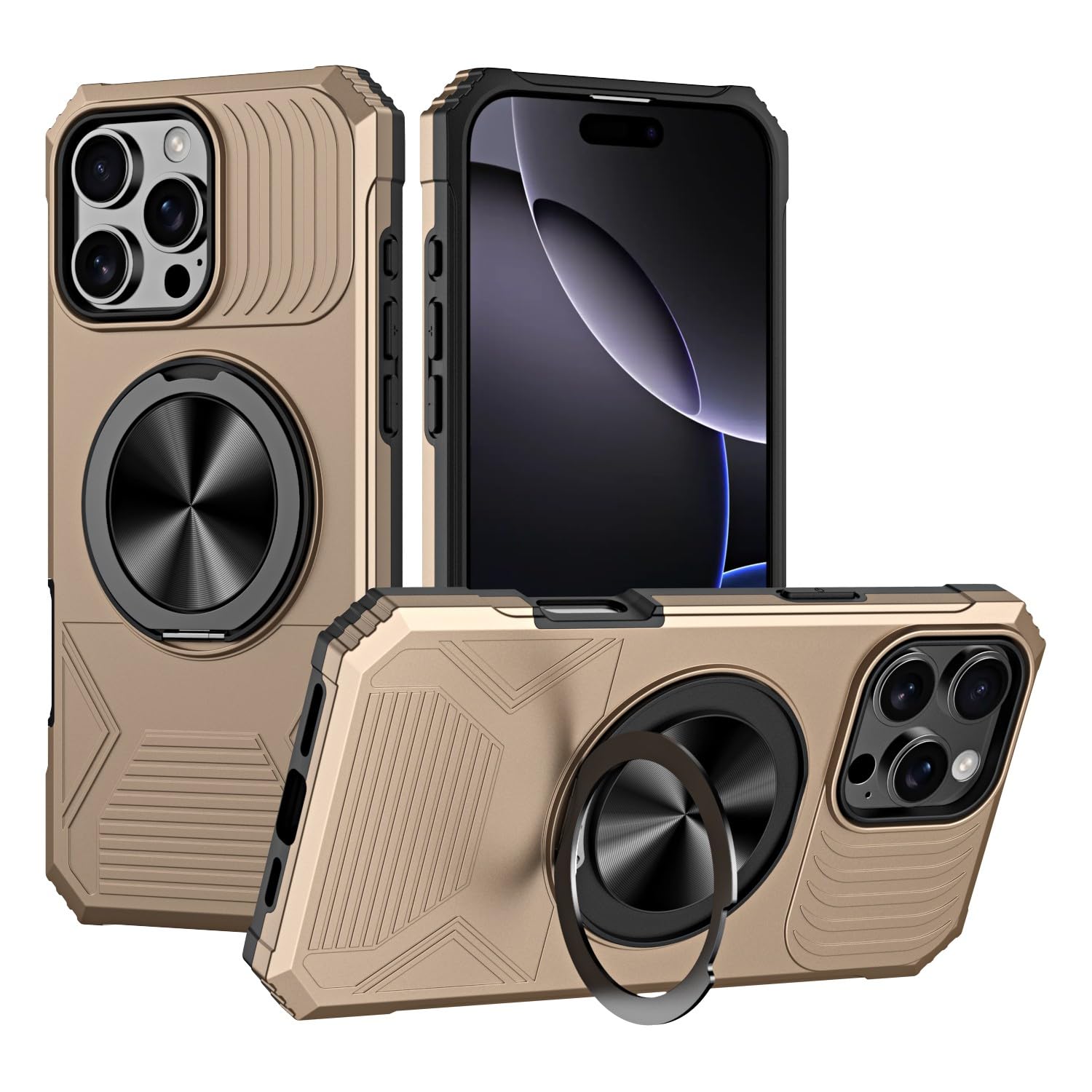 Coque iPhone 15 Pro Max silicone rigide support magnétique carré anneau - 8