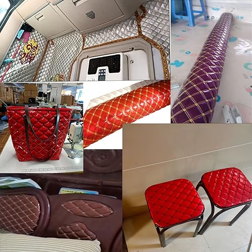 Miniatura 9 de Tela de piel sintética gruesa y brillante, vinilo láser de 60 x 39 pulgadas, material acolchado de esponja de cuero bordado para tapicería, sofá,