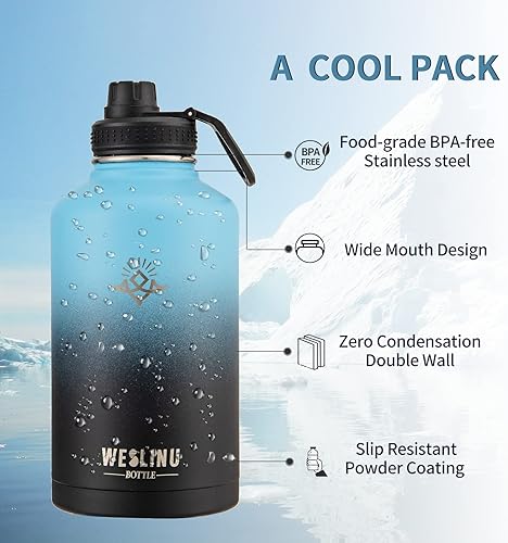 Miniatura 5 de LANGE HOME Botella de agua de acero inoxidable  Botella de agua deportiva aislada con popote y diseño degradado rojo morado, botella de agua fría