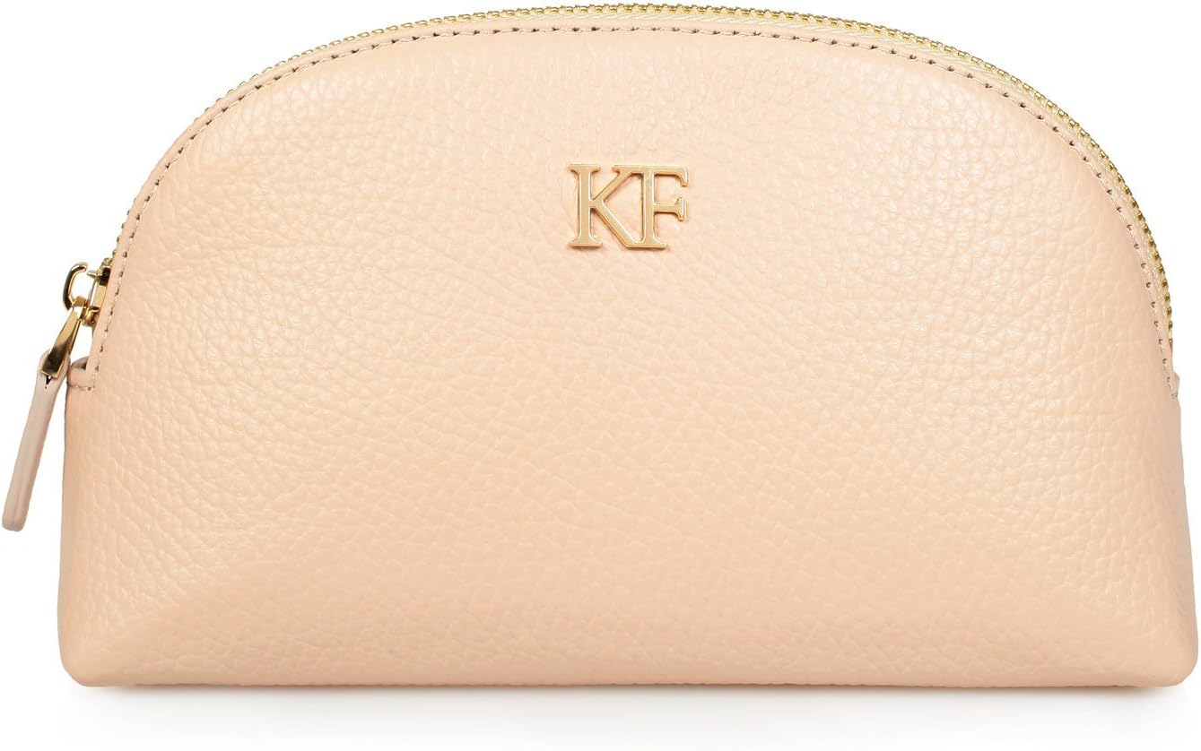 Leather Cosmetic Bag Beige Leather Cosmetic Pouch Clutch Makeup Bag (KF-604)