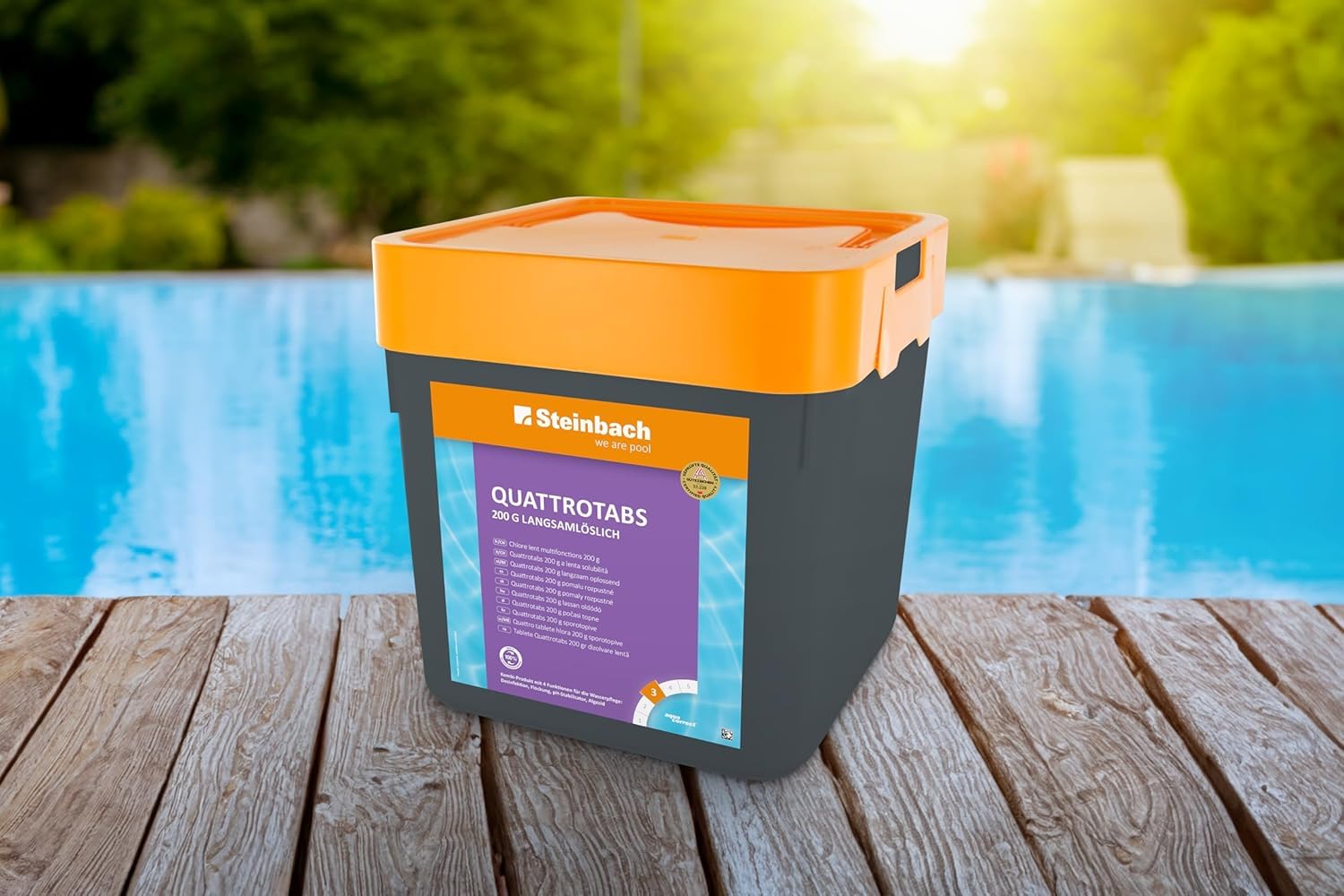 Steinbach Poolpflege Quattrotabs 200 g langsamlöslich - 0752605TD00-5 kg - 4-in-1 Chlortabletten mit Flockungsmittel - pH-Stabilisator & Algenverhütung - Multifunktionstabletten