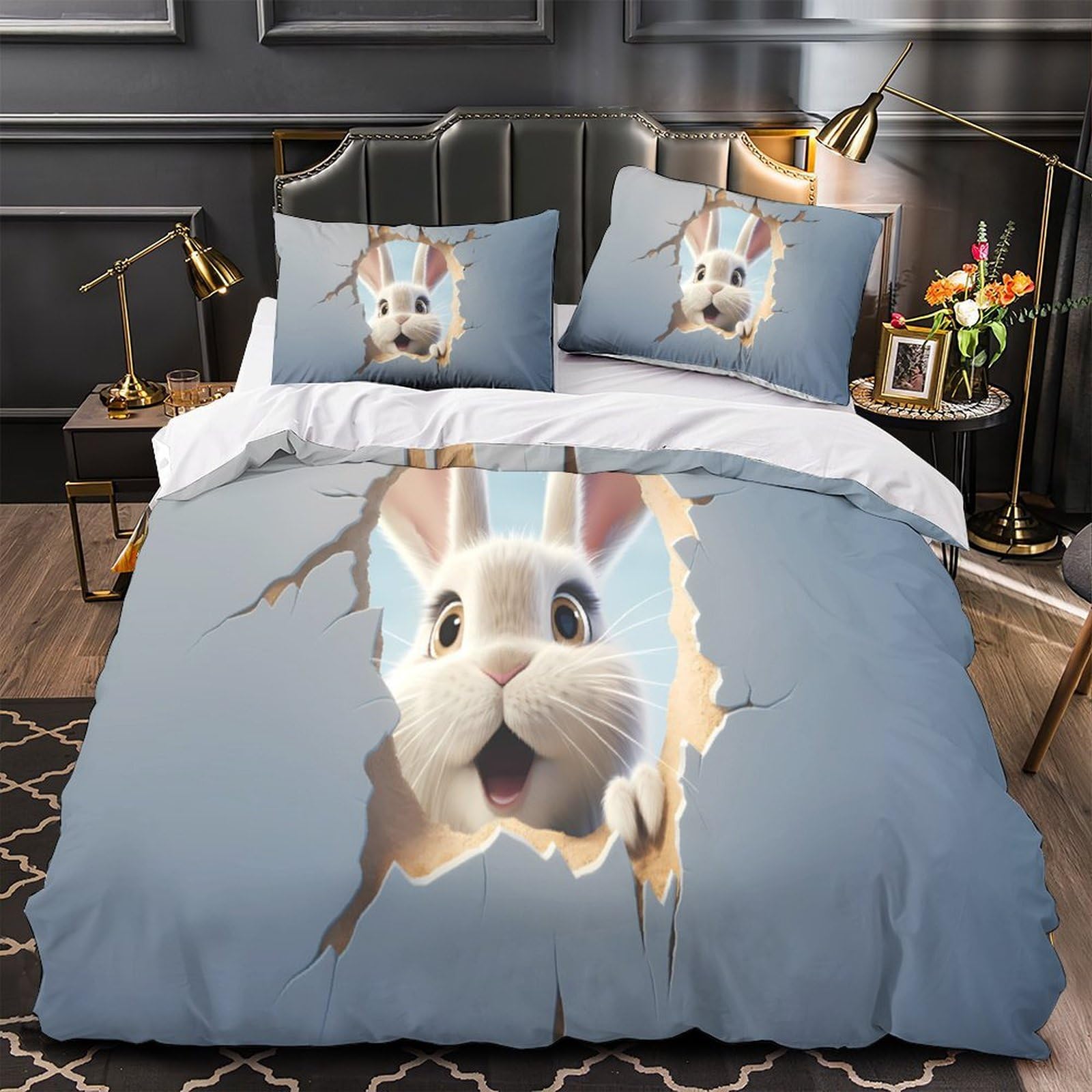 Idée cadeau parure de lit lapin housse de couette fille single 135x200