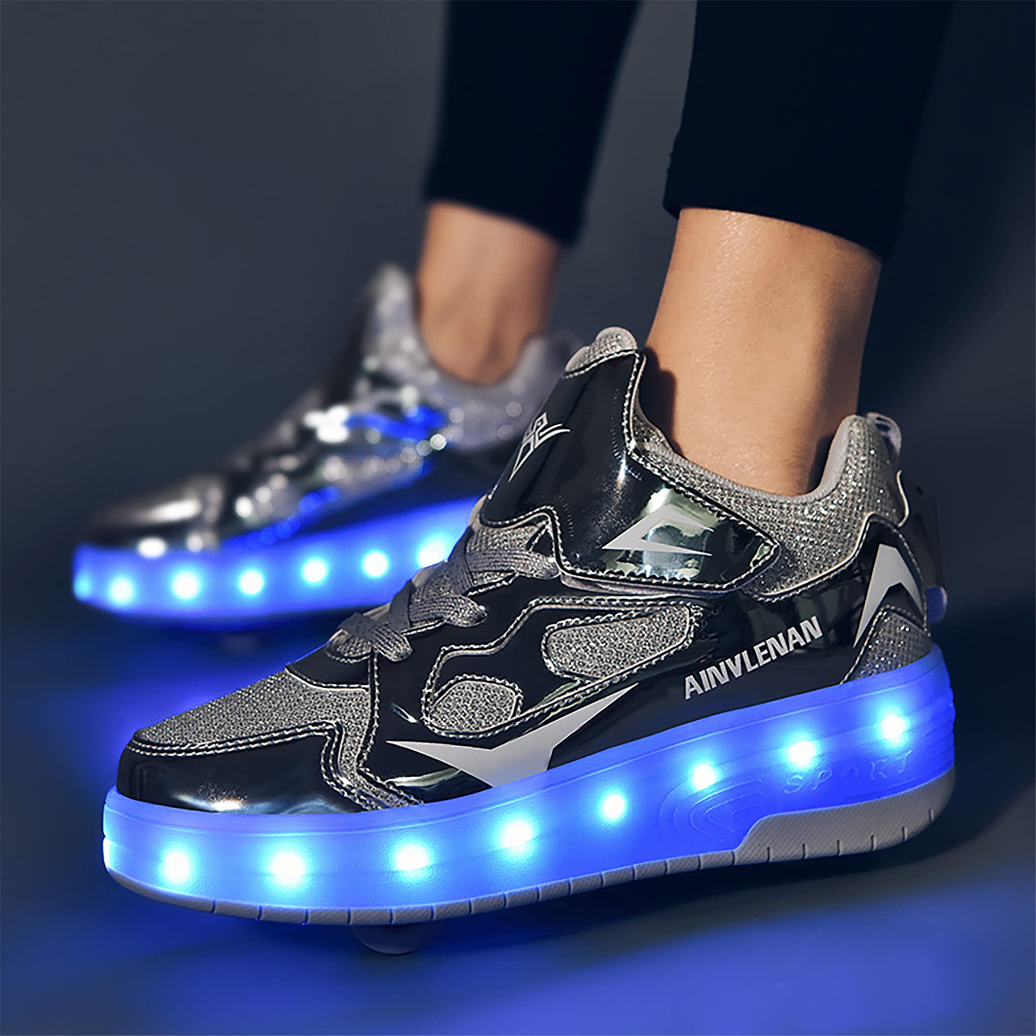 Scarpe con Rotelle LED Luce per Ragazzi e Ragazze, Scarpe con Automatiche Rotelle Retrattile, Outdoor Multisport Ginnastica Running Sneaker per Bambino