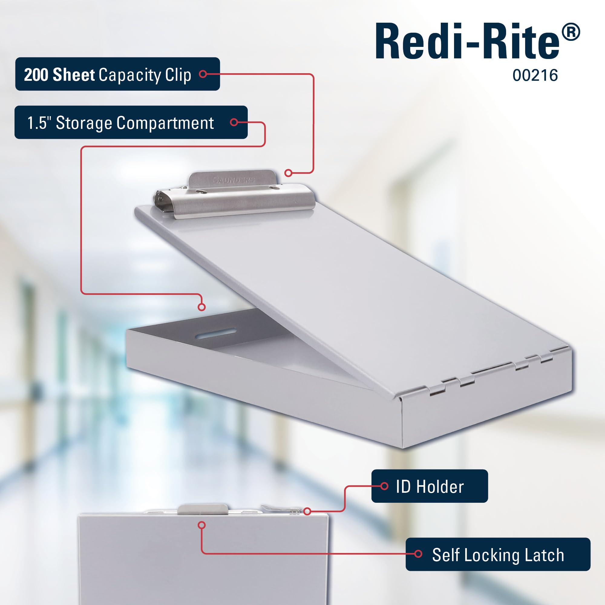 Saunders Porte-bloc en métal avec rangement, porte-bloc d'allaitement à une seule couche, organiseur de papier, clip en acier avec loquet autobloquant, support de formulaire pour bureau, école et