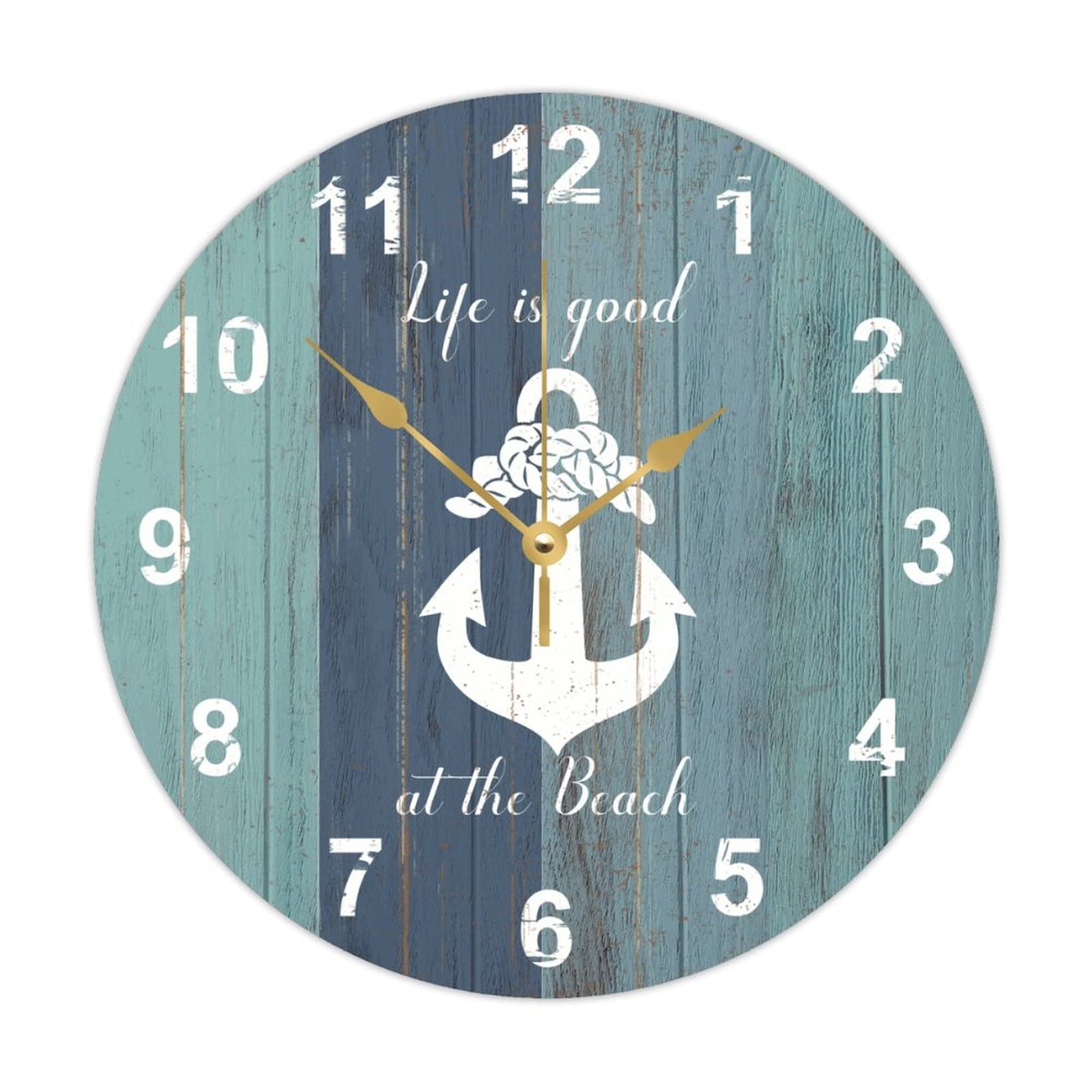 Horloge ronde en bois nautique silencieuse sans tic-tac 38cm