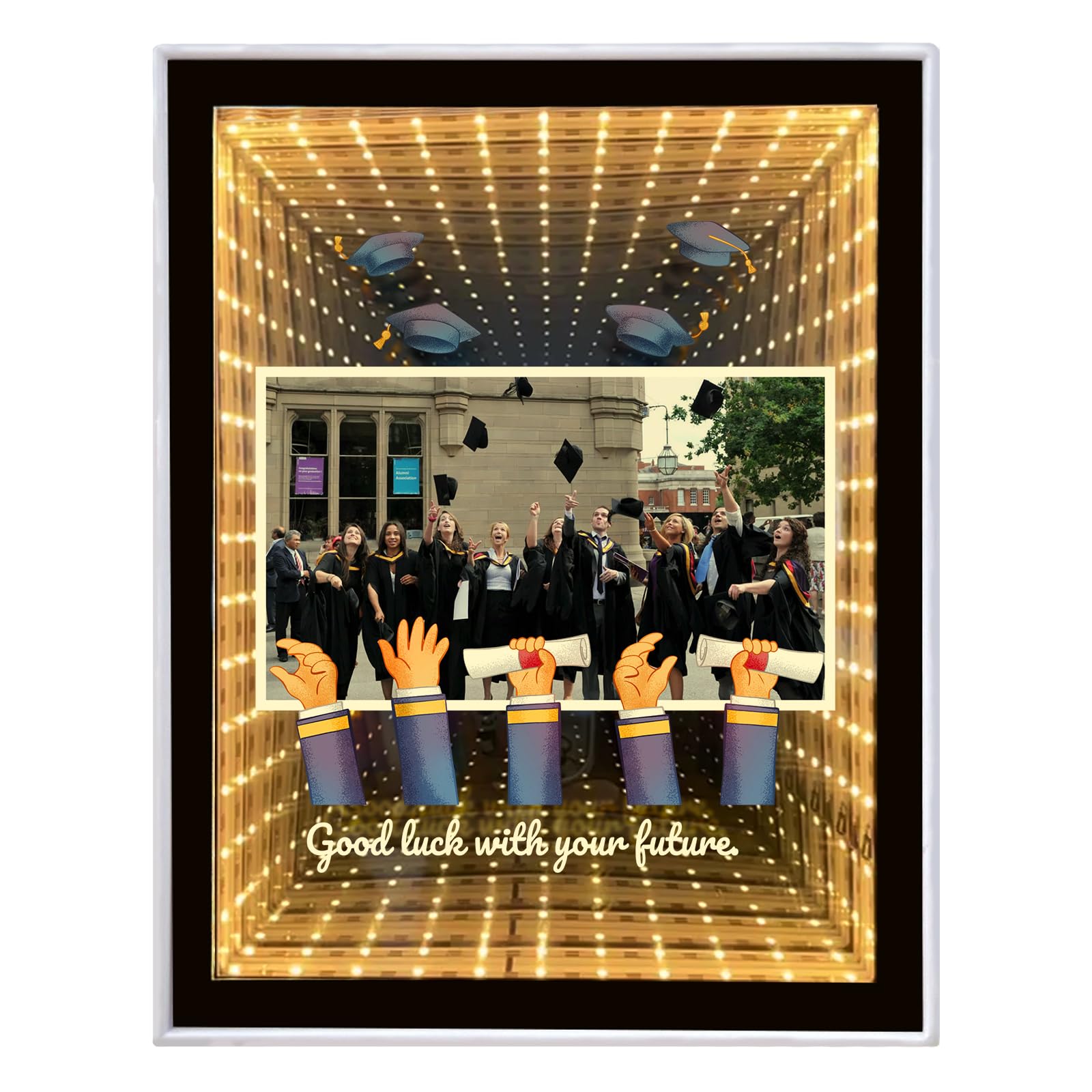 Custom Photo Frame Infinity Mirror, Personalised Graduation Gifts for Students, Classmates, Couples, Desktop LED Night Light Makeup Mirror 2 in 1, Home Decoration Bedroom Office Living Room