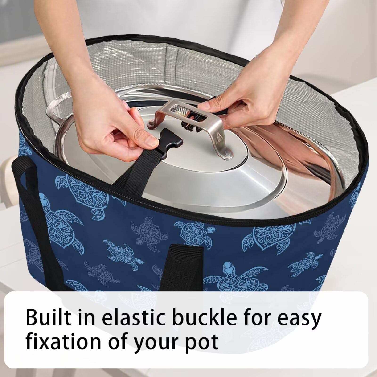 Kathyboom Insulated Slow Cooker Carrying Bag for 6-8 Quart Crock and Slow Cooker,Blue Turtle Portable Carrier Case with Locking Lid