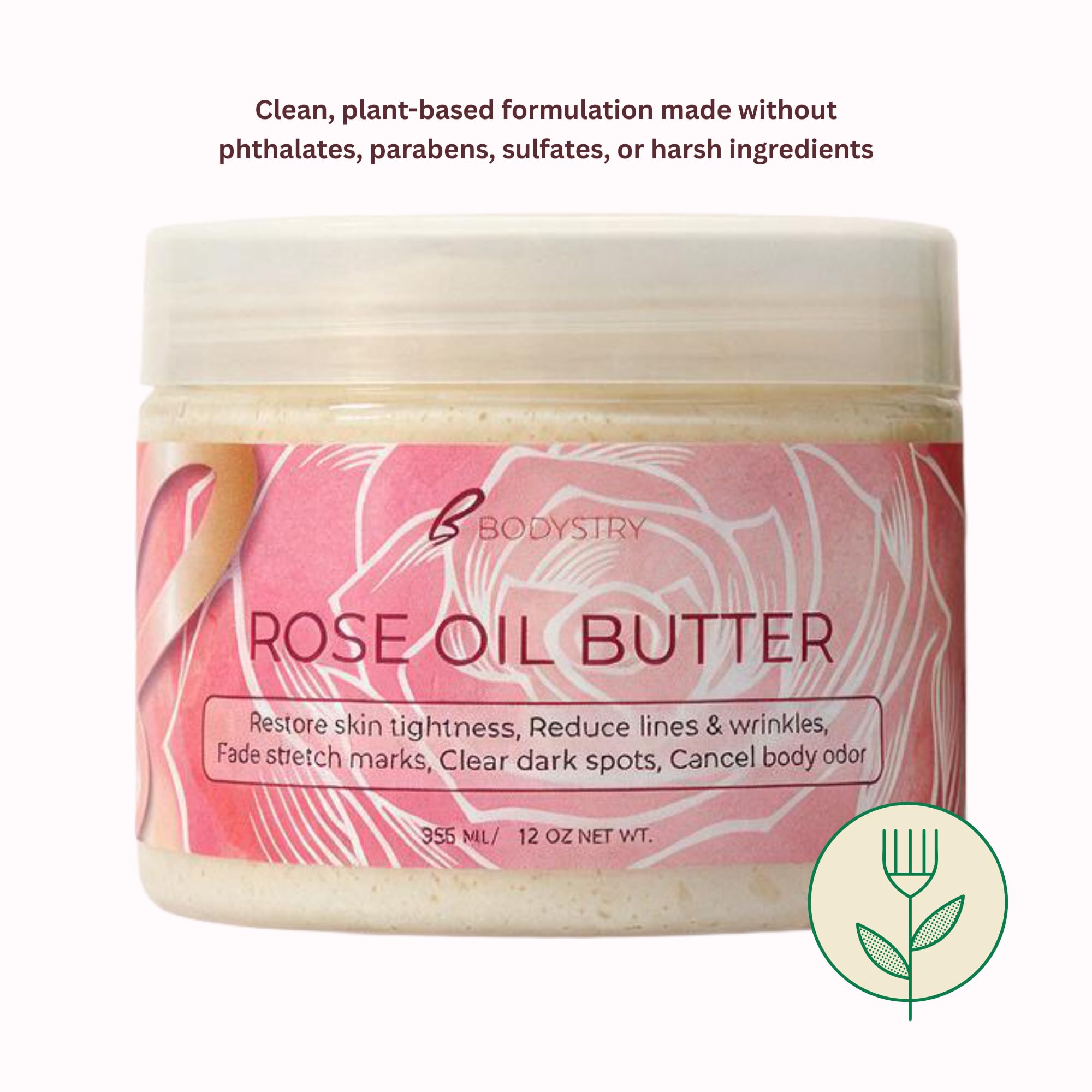 Bodystry Rose Oil Butter, Firming Hydrating Body Moisturizer for Dry Skin