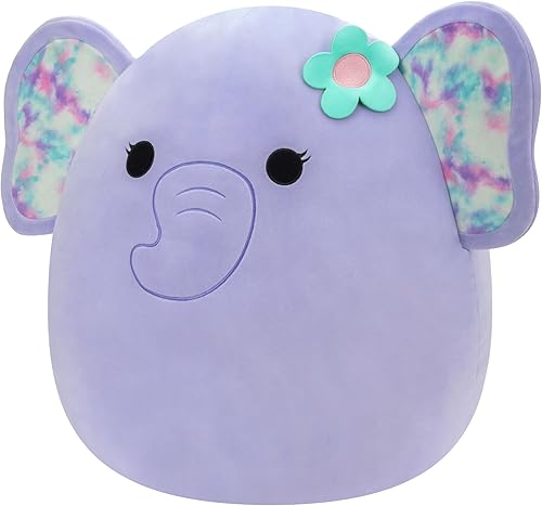 Miniatura 2 de Squishmallows Elefante púrpura Anjali original de 20 pulgadas con orejas y flor de teñido anudado - Peluche oficial de Jazwares Jumbo