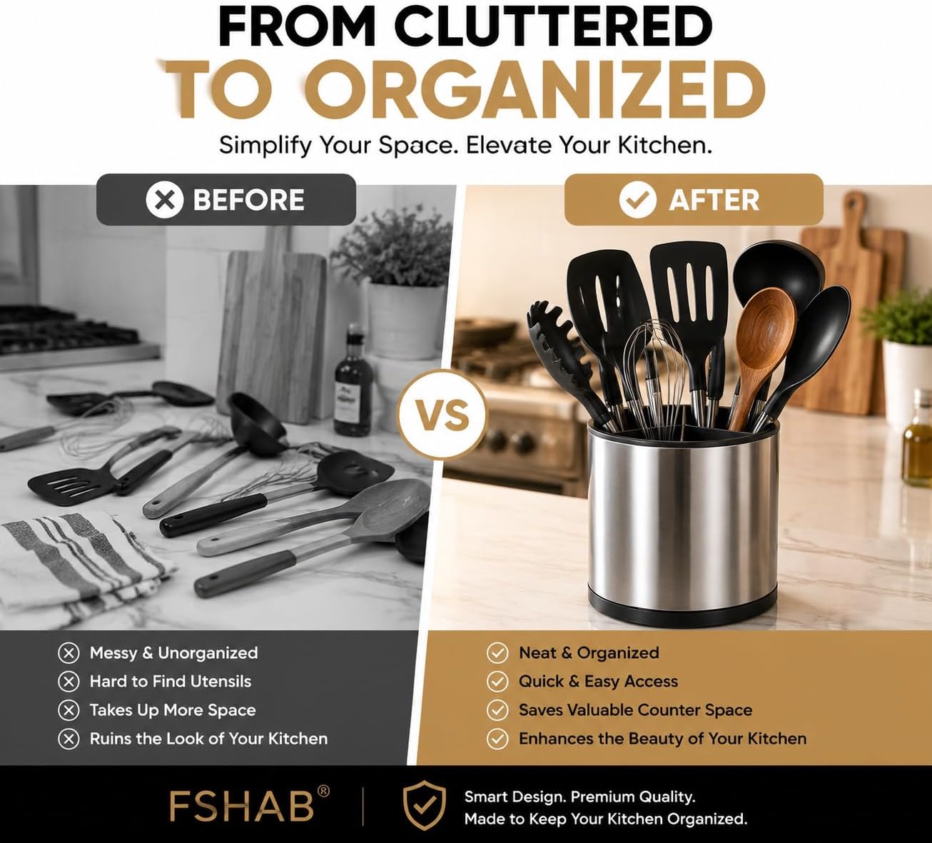 360° Rotating Stainless Steel Utensil Holder for Kitchen Countertop Large Capacity Cutlery Organizer Caddy for Spoons, Forks, Knives Durable Metal Flatware Storage Rack
