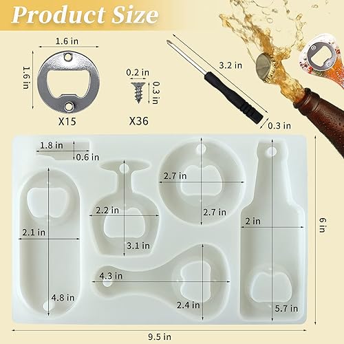 Miniatura 3 de Lovppy - Moldes de resina para abridor de botellas, moldes de silicona para abridor de cerveza, moldes de fundición de resina epoxi, kit de llave de
