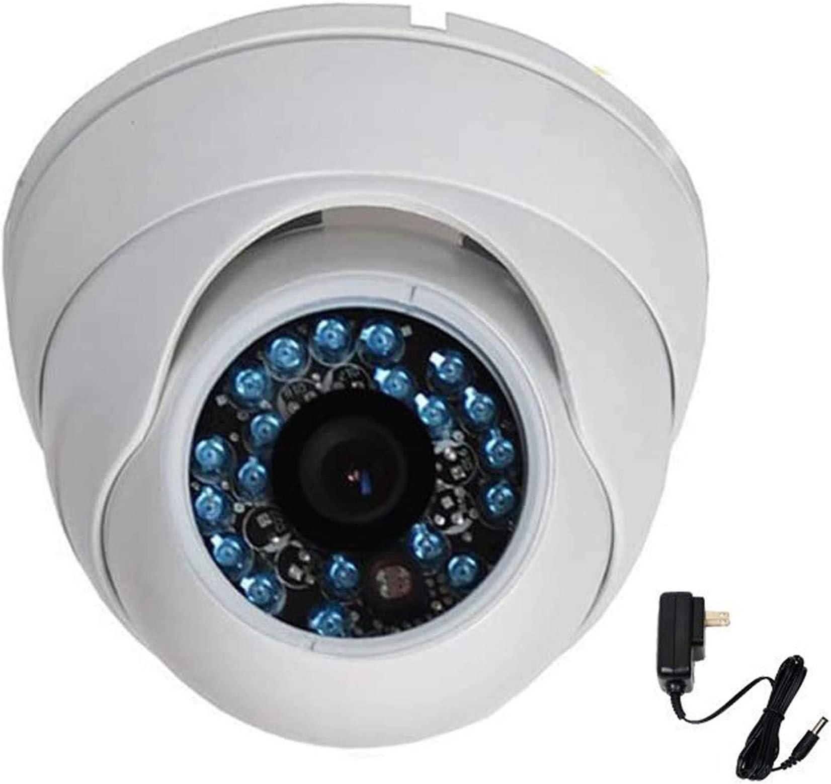 Dome Built-in CCD Security Camera 600TVL Outdoor Day Night Vision Vandal Proof IR Infrared 3.6mm Wide Angle Lens for Home CCTV DVR Surveillance System with Power Supply ME4