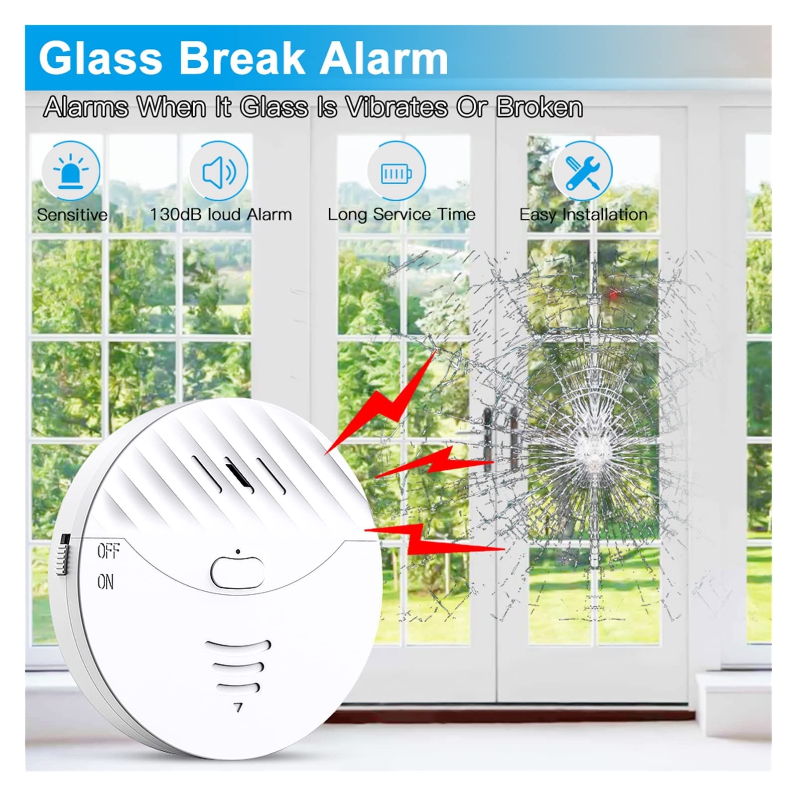 Kit Alarma Casa, Tuya Wifi Sensor de vibración Alarma Puerta del detector de vibración inalámbrica Suena for la seguridad del hogar Anti antihobt System(Ivory)