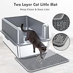XXL Boîte à litière en acier inoxydable avec tapis & C'est bon. 23.7" L x 16" W x 11.8" H Pan extra grand métal, adapté aux grands chats et aux chats multiples, les côtés hauts, non-sticky, anti-sécheresse, facile à nettoyer
