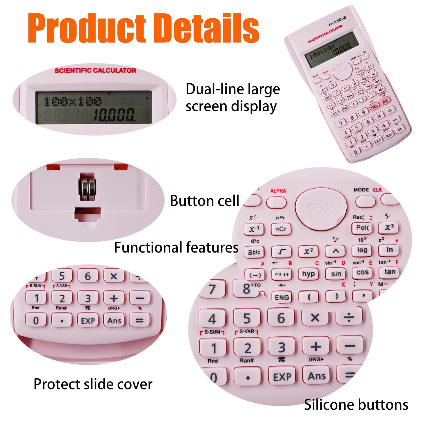Calculatrice Scientifique Portable 240 Fonctions Affichage Deux Lignes Rose