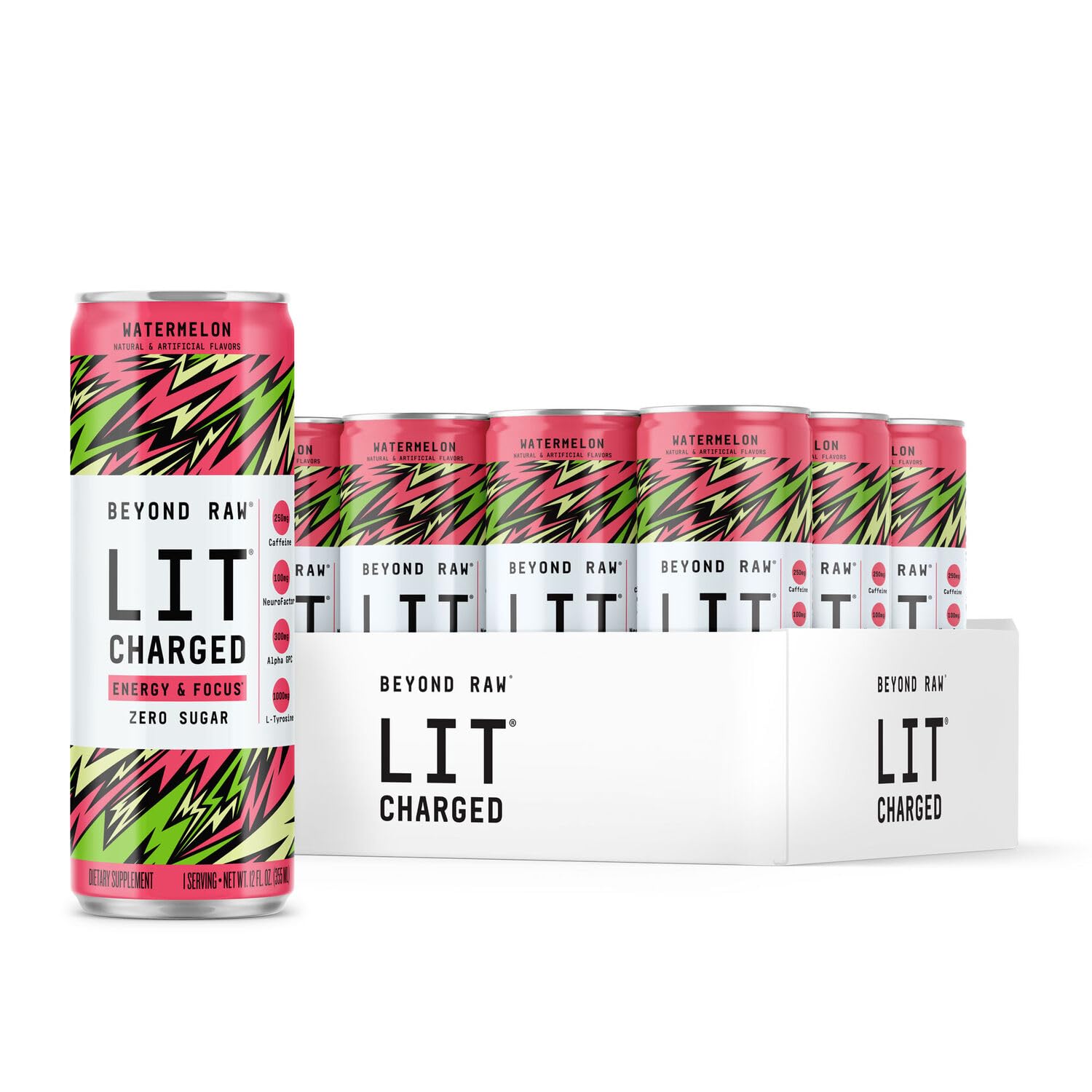 BEYOND RAWLIT Charged - Watermelon | Improve Energy, Focus and Reaction Time - 12 Cans