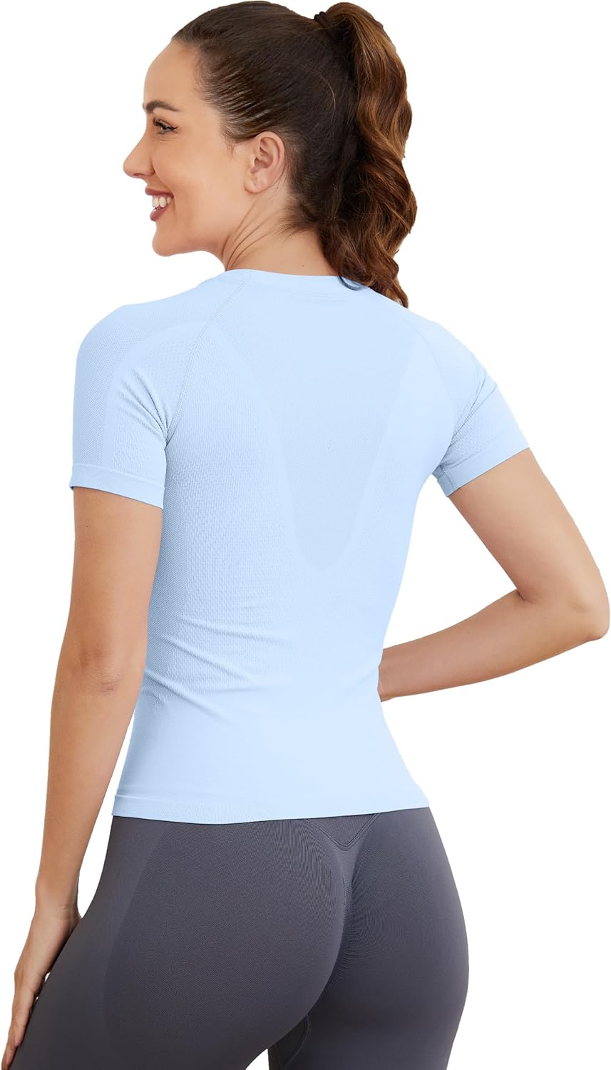 MathCat Short Sleeve Workout Tops for Women, Seamless Women's Compression Shirt, Yoga Running Athletic Shirts Soft Gym Tops - Image 4