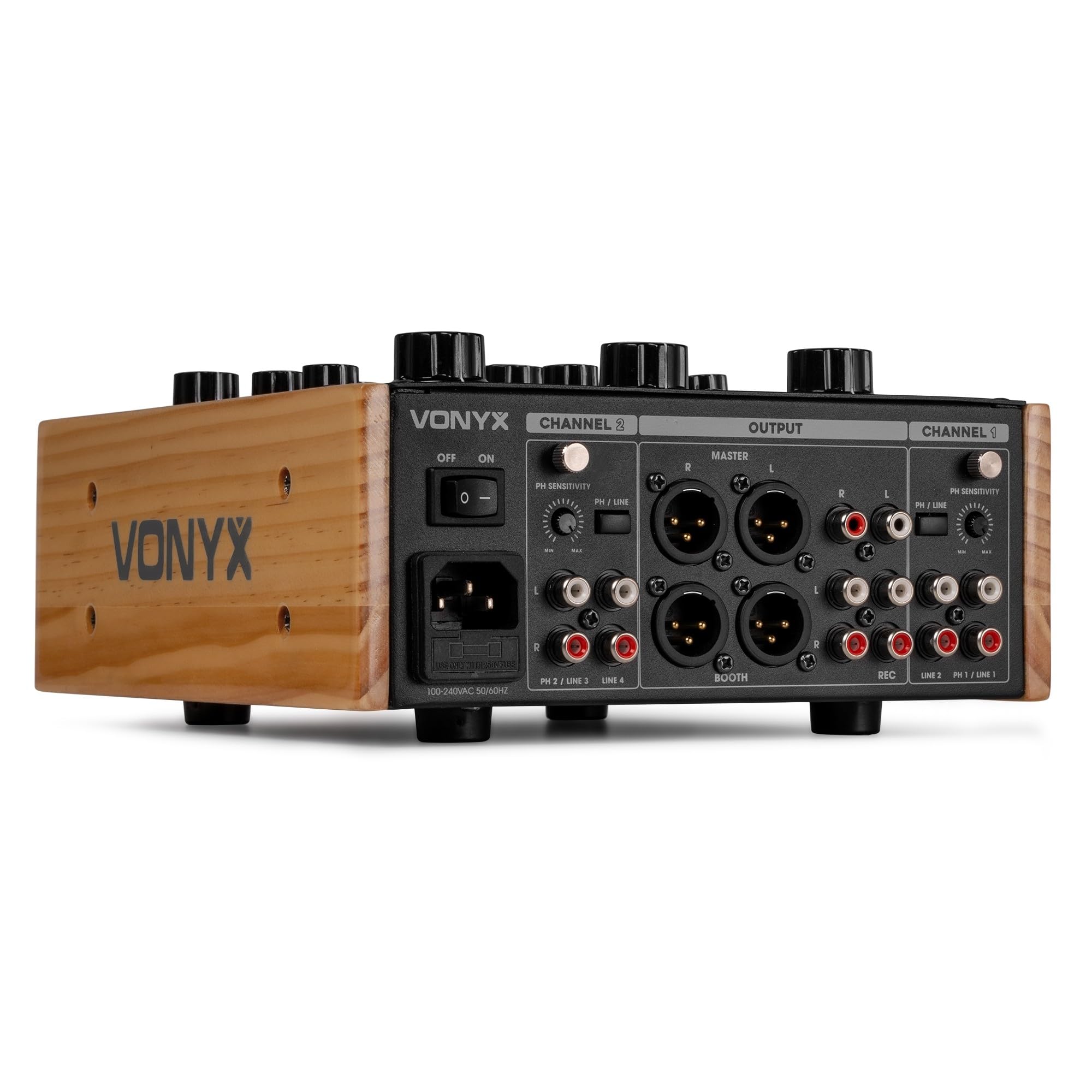 VONYX VDJ250 - Table de Mixage DJ Rotative 2 Canaux avec EQ 2 Bandes, Entrées Phono/Line, Mixer Analogique Compact pour DJ Vinyles & Sources Audio