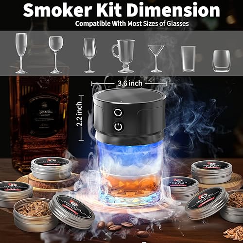 Miniatura 2 de Kit de ahumador eléctrico de whisky con luces: infusor de cóctel con 6 fichas de madera para los amantes del whisky bourbon - Kits de ahumador de