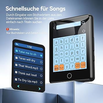 AGPTEK 64 GB MP3 Player Bluetooth 5.3 2.8 Inch Full Touch Screen 60 Hours