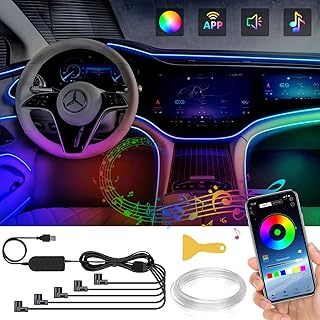 EXGUEACK Car LED Interior Strip Lights USB,5 in 1 RGB Neon Ambient Lighting Kit 6 M Fiber Optic,Upgraded DIY Multicolor Car Interior Music Light APP & Manual Control (Universal Fit)