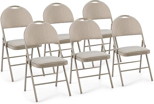 Safstar - Paquete de 6 sillas plegables con asiento acolchado, sillas plegables de acero metálico con asiento tapizado y asa portátil, sillas