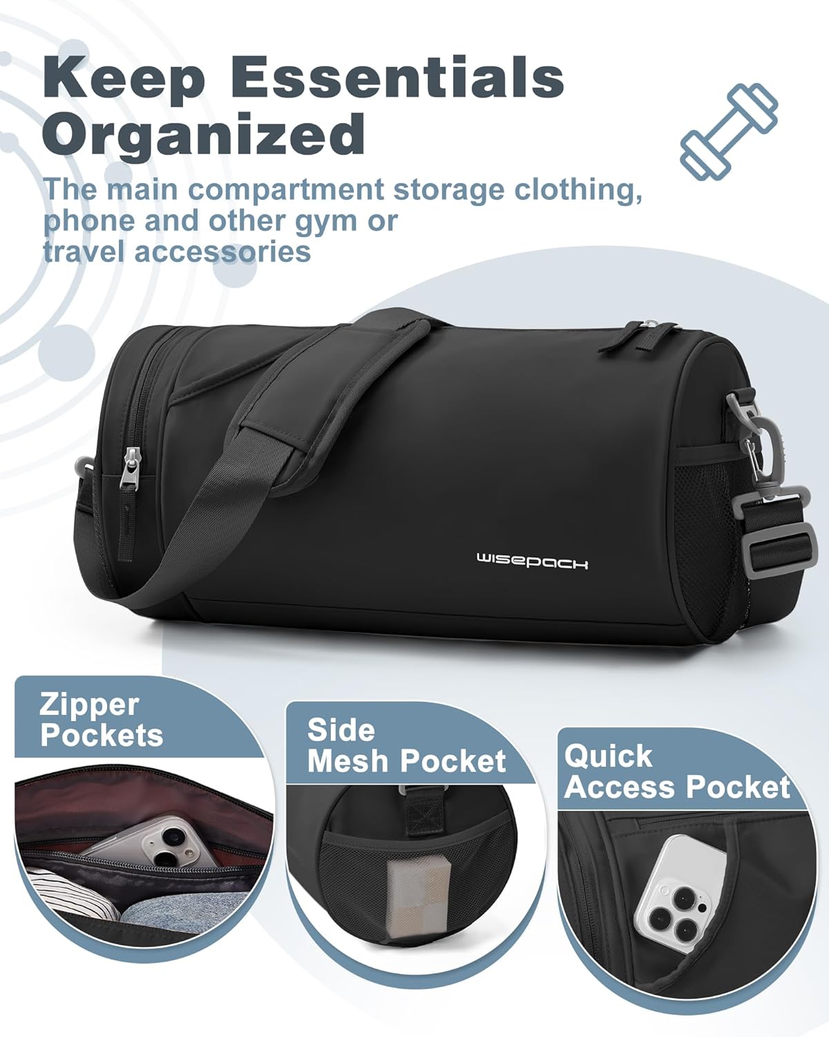 Small Gym Bag for Women,Waterproof Mini Duffle Bag Womens Spotrs WorkoutBags Small Travel Duffel Bag with Wet Pocket Carry on Weekender Bags for Dance Swimming,Gym,Yoga,Fitness Black - Image 6