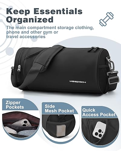 Miniatura 6 de Pequeña bolsa de gimnasio para mujer, mini bolsa de lona impermeable para mujer, bolsa de viaje pequeña con bolsillo húmedo, bolsas de fin de semana