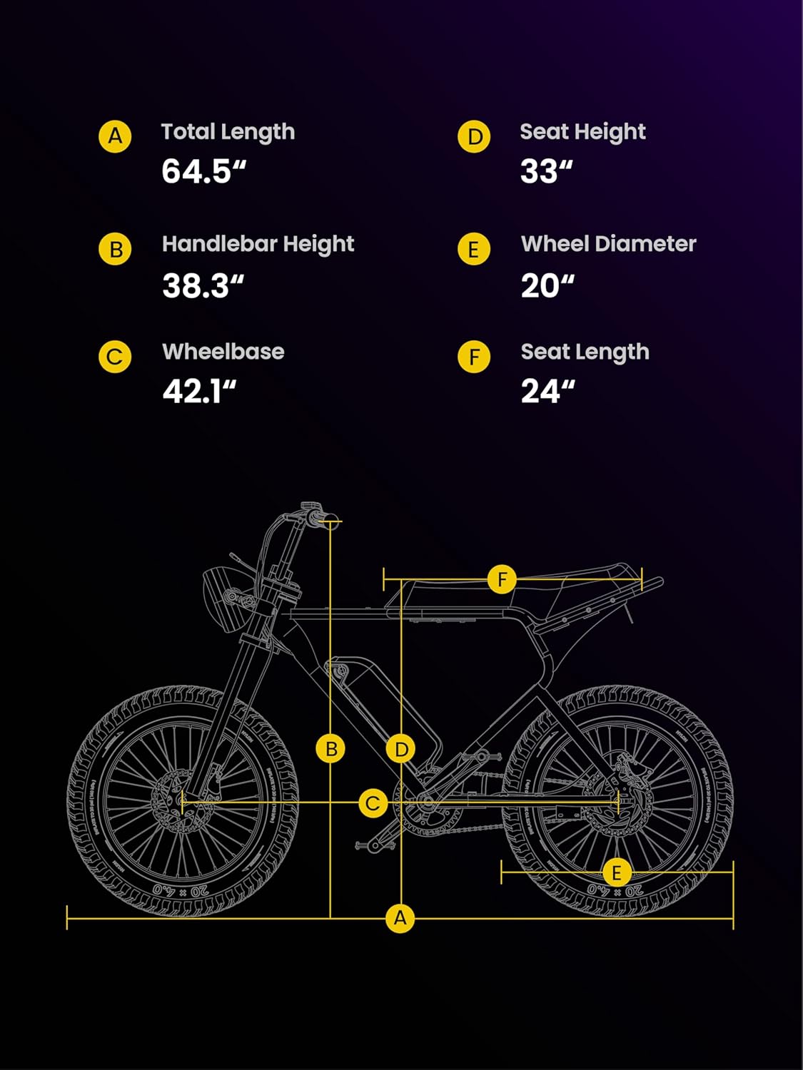 MACFOX X1S Electric Bike dimensions diagram