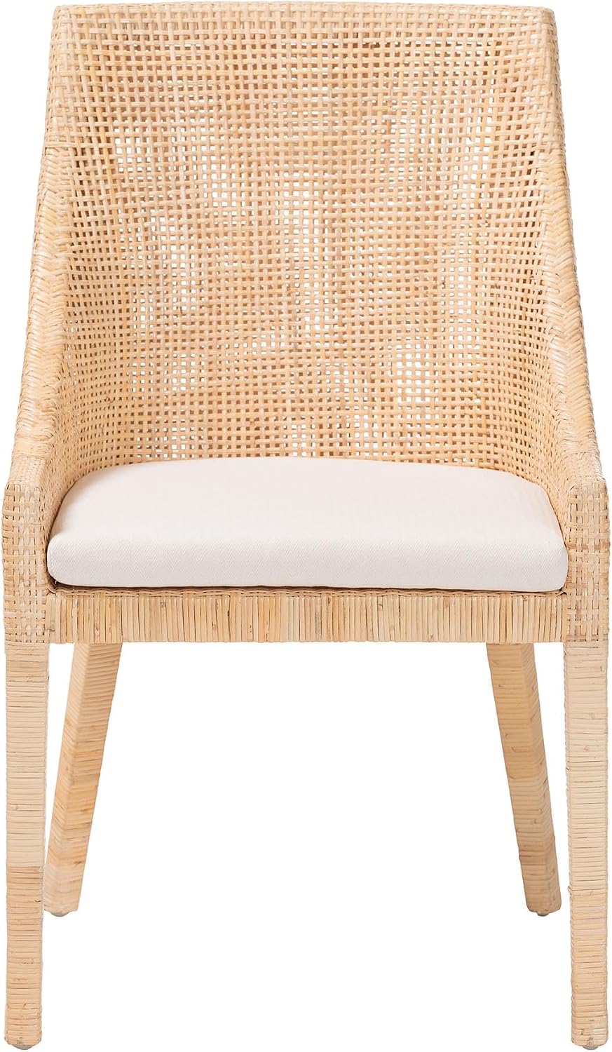 Bali & pari Beata Natural Rattan Dining Chair - Handcrafted Wingback Accent Chair with Woven Detailing and Removable Cushion, Coastal Boho Seating for Kitchen or Dining Room