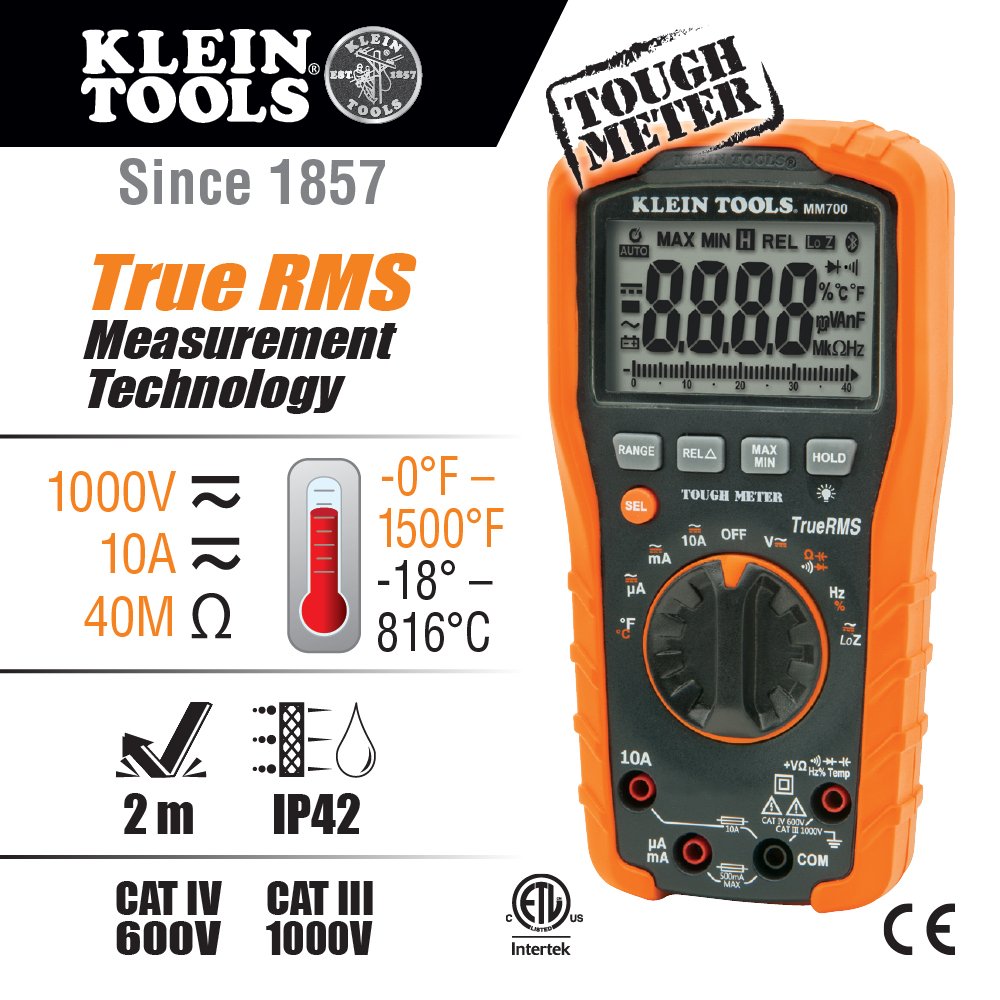 Klein Tools MM700 Multimeter, AutoRanging, TRMS, AC/DC Voltage and