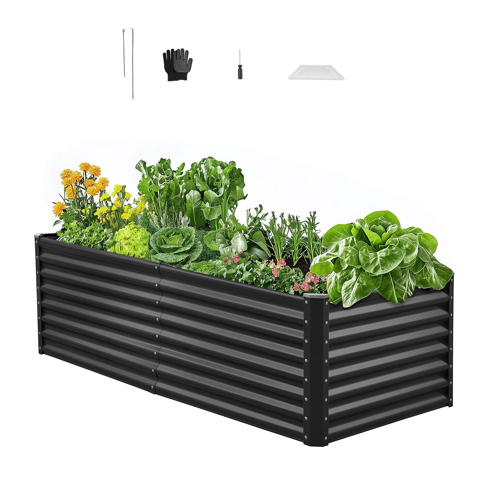 VEVOR Potager Surélevé Métal 180x90x60 cm Carré Potager Surélevé Galvanisé Lit de Jardin Fond Ouvert Bac de Jardinage pour Culture de Légumes Fleurs Herbes Aromatiques Plantes Grasses, Gris Foncé
