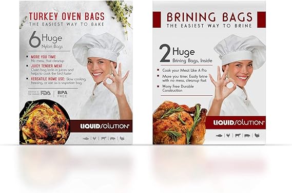 Amazon Com Liquid Solution 2 Pack Brining Bags And 6 Pack Oven Bags Perfect For Turkey Chicken And Veggies Home Kitchen