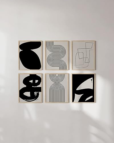 Miniatura 5 de HAUS AND HUES Arte abstracto negro para pared, juego de 6 impresiones artísticas modernas de líneas negras y grises, arte abstracto geométrico