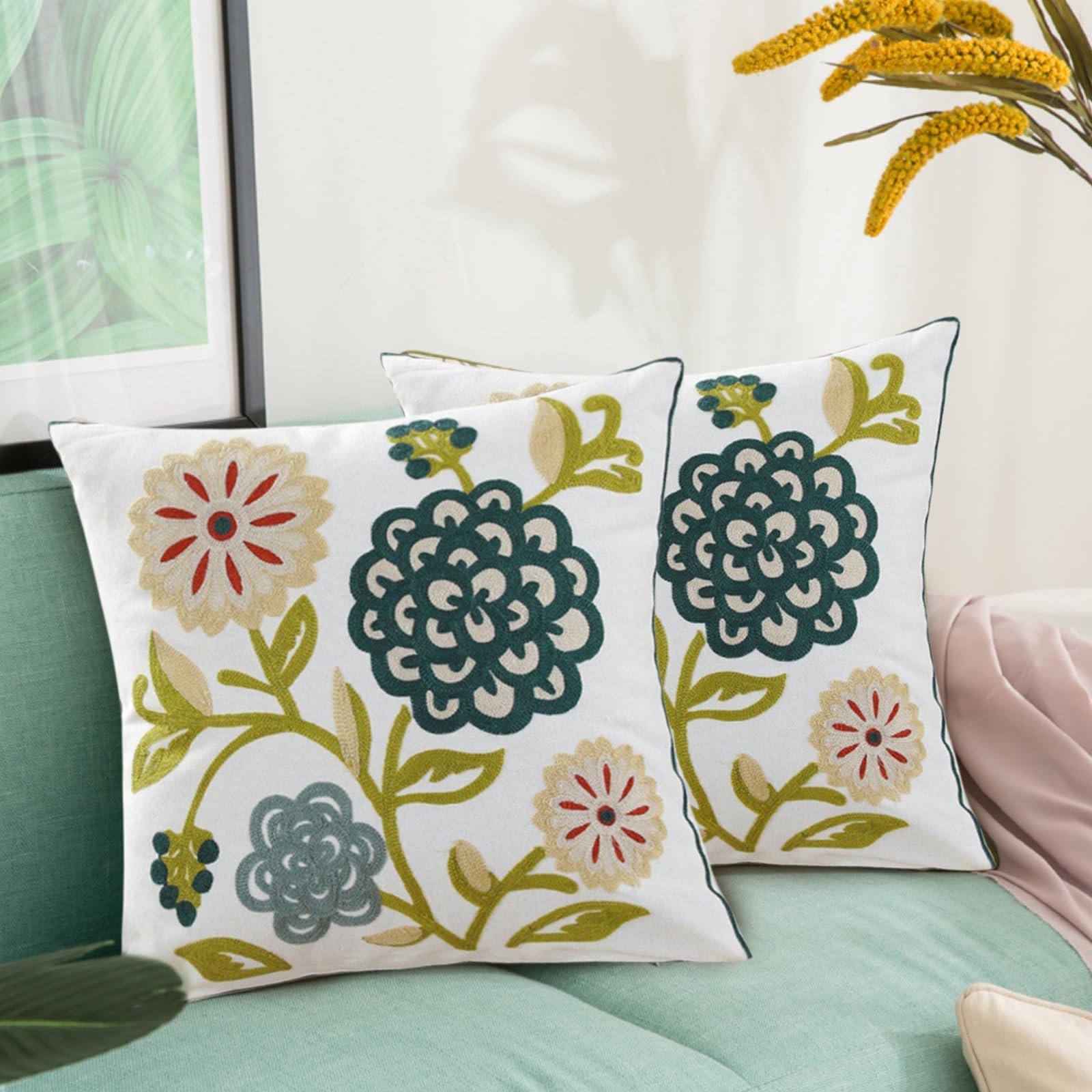 Traziewell Floral Cushion Covers 45Cm X 45Cm Set of 2 Decorative Soft Cushion Cover with Invisible Zipper Square Throw Pillow Cases for Sofa Car Bedroom Living Room T321 โ image 1