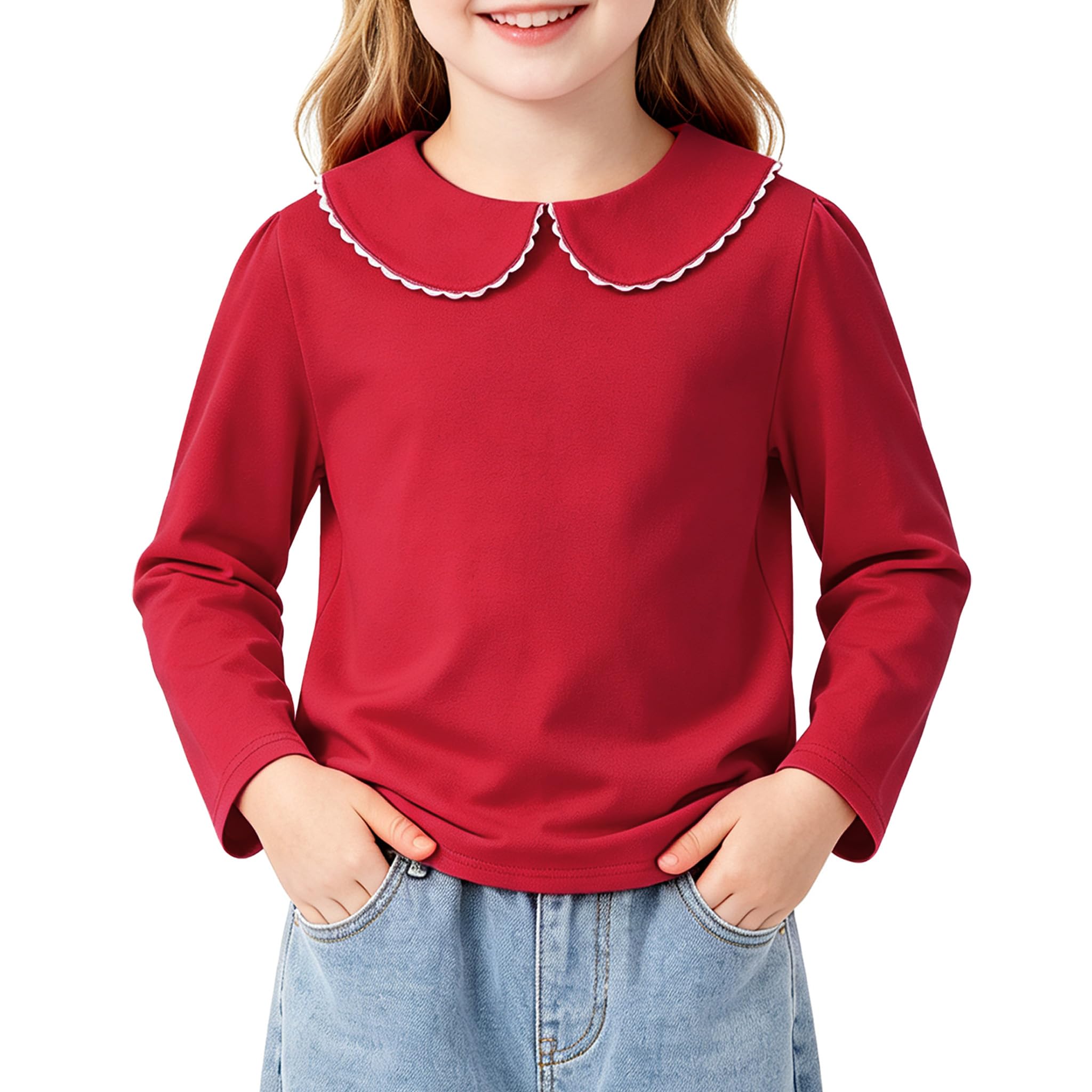LYSMuch Toddler Girl Long Sleeve Peter Pan Collar Top