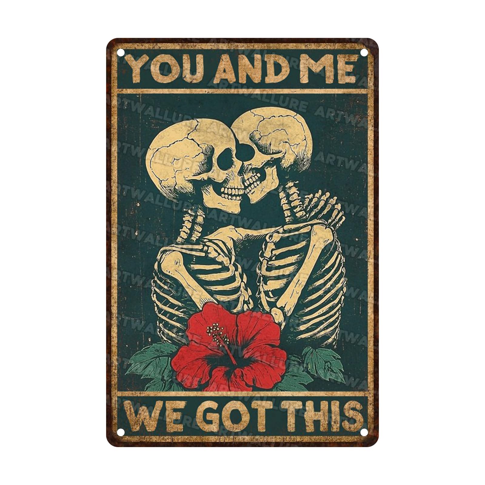 Skull Vintage Tin Sign You and Me We Got This Metal Tin Sign for Garage Kitchen Decor Bar Pub Club Cafe Home Restaurant Wall Decor Art 8x12inch