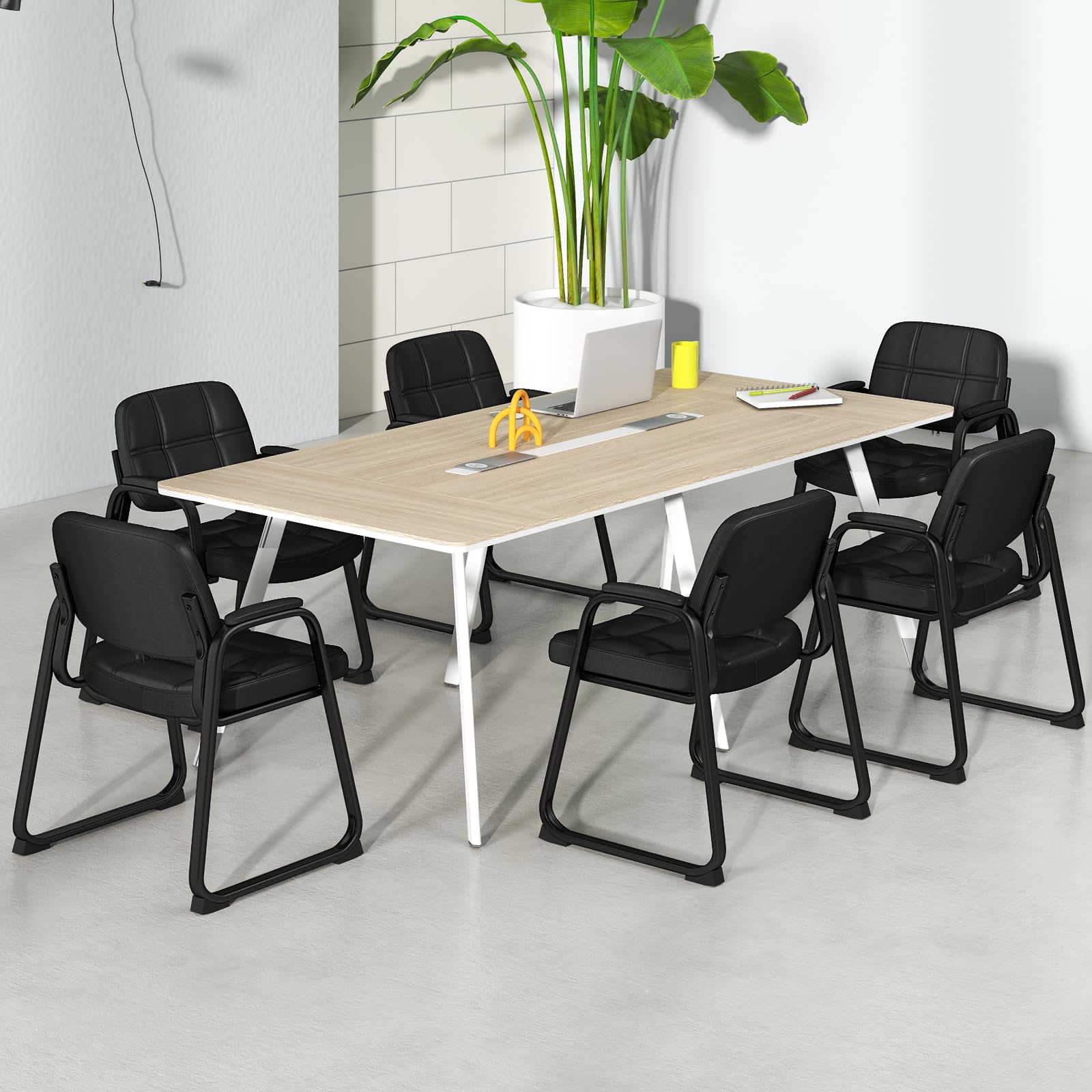 GIANTEX Set de 2 Sillas Confidente Acolchadas, Sillas de Conferencia de Cuero Artificial, Estructura de Metal, 64 x 60 x 82,5 cm