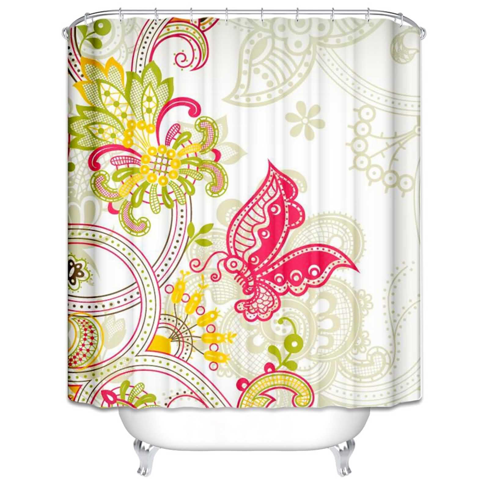 Rideau de douche tissu 200x180 cm baignoire anti-moisissure avec anneaux métalliques