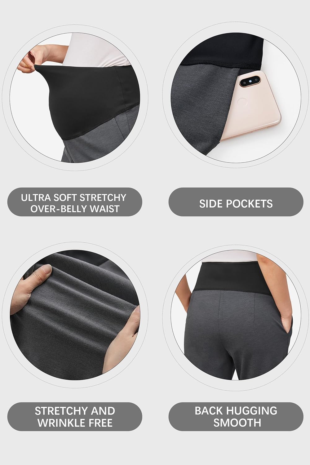 OUGES Womens Stretchy Maternity Over Belly Casual Work Straight Leg Pants Ankle Business Office Trousers with Pockets - Image 4