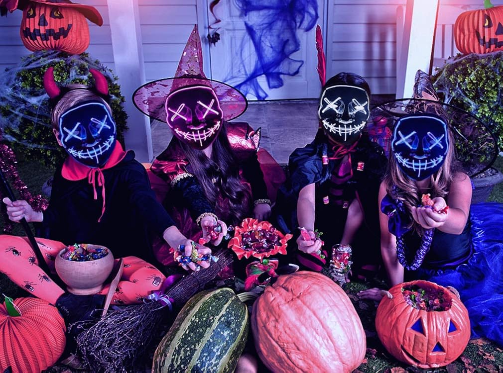 Halloween Purge Mask Light Up Scary Mask EL Wire LED Mask for Festival Party Gifts (Blue-Pink) : Clothing, Shoes & Jewelry