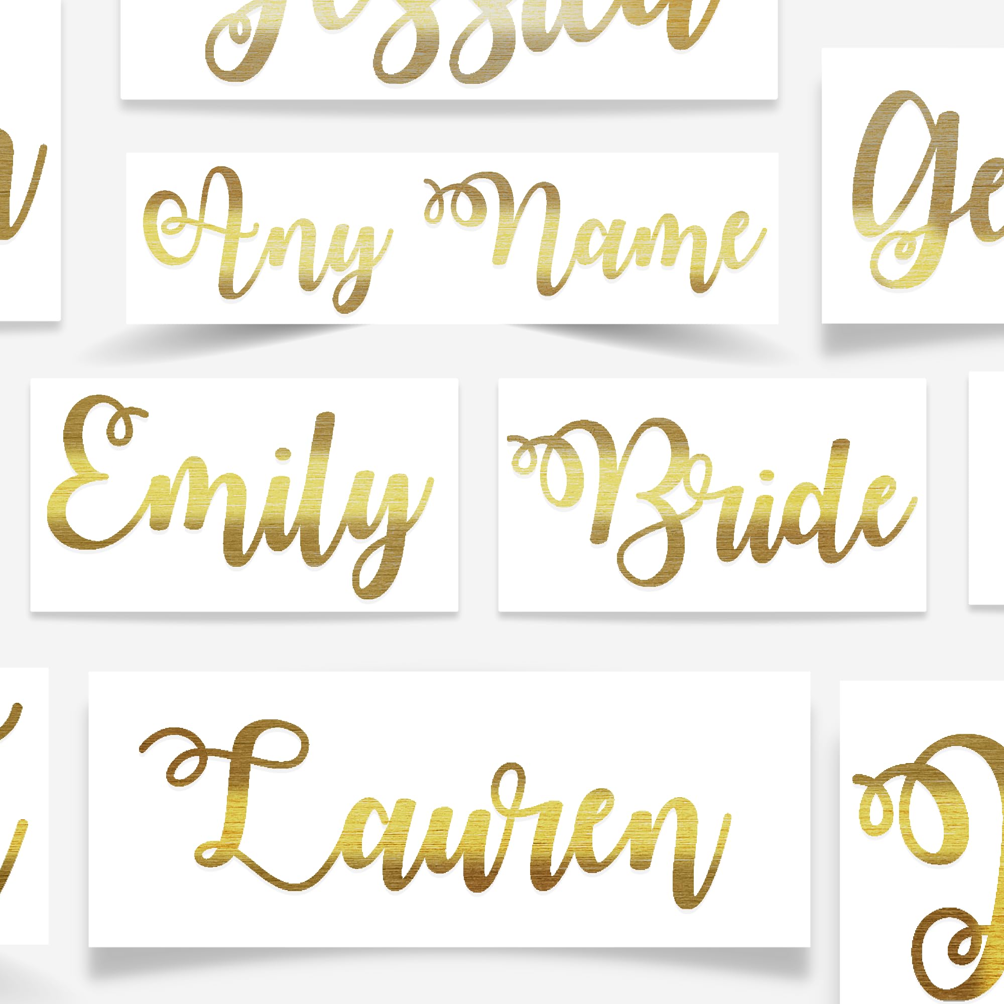 Personalised Curly Name Stickers - Brushed Gold Effect Vinyl - Very Unique and Elegant - Wine Glass Box Water Bottle Wedding
