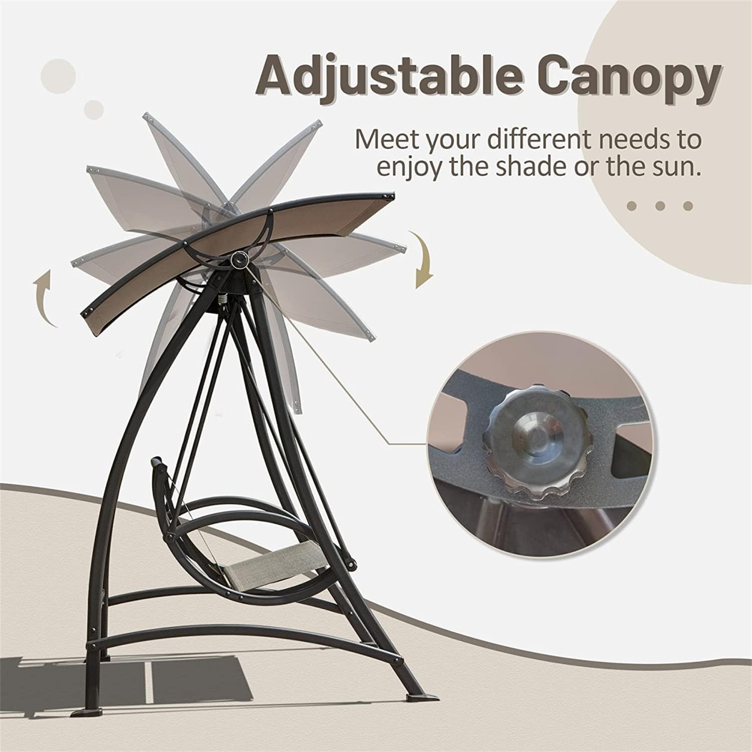 2-Seat Patio Swing Chair with Adjustable Canopy and Steel Frame for Outdoor Use