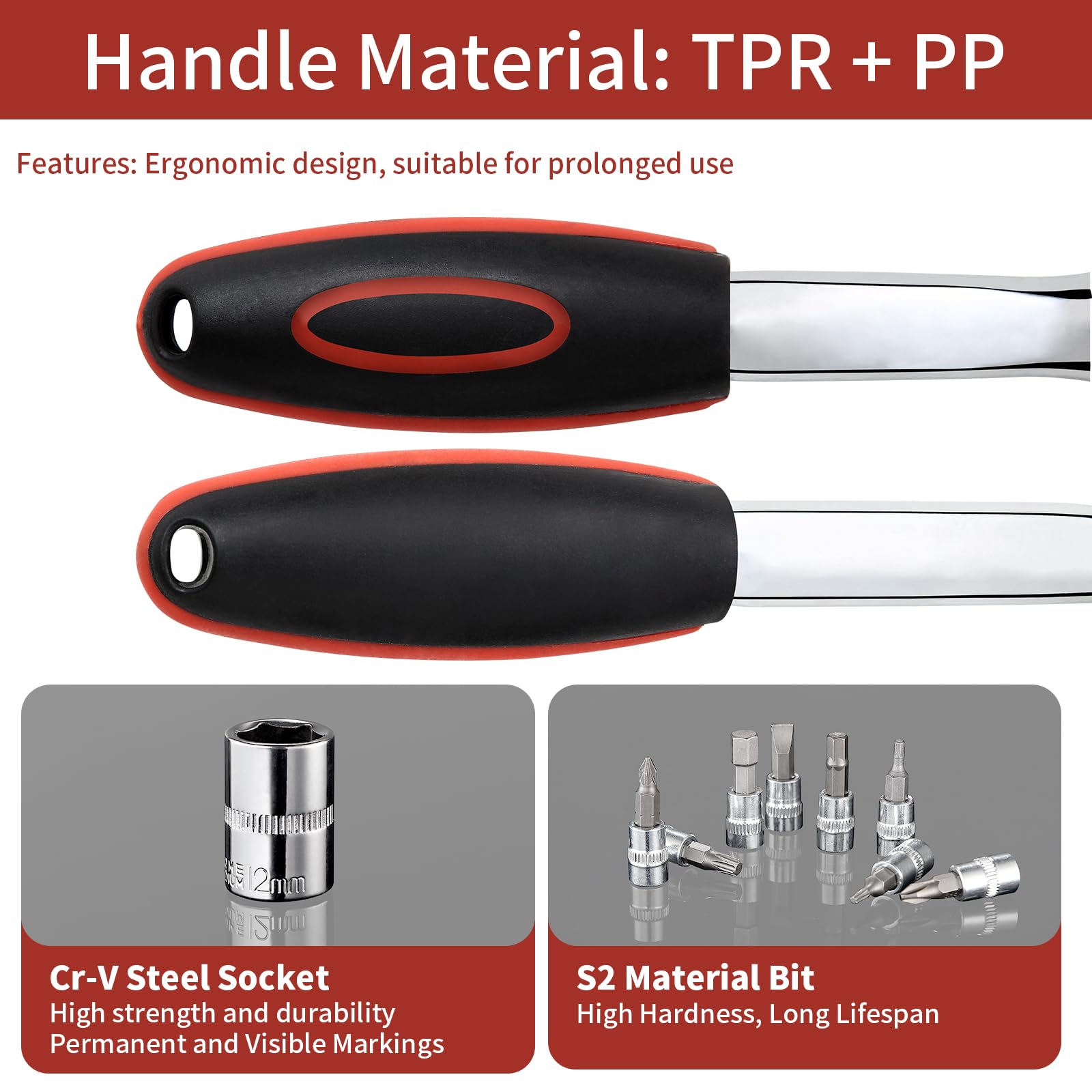 Kit de Clé Plate à Cliquet et à Douille 46 Pcs Cr-V - 1/4" 72 Dents Avec Boîte à Outils - Outillage Mécanique Auto Chromé et Poli Miroir Pour Réparation
