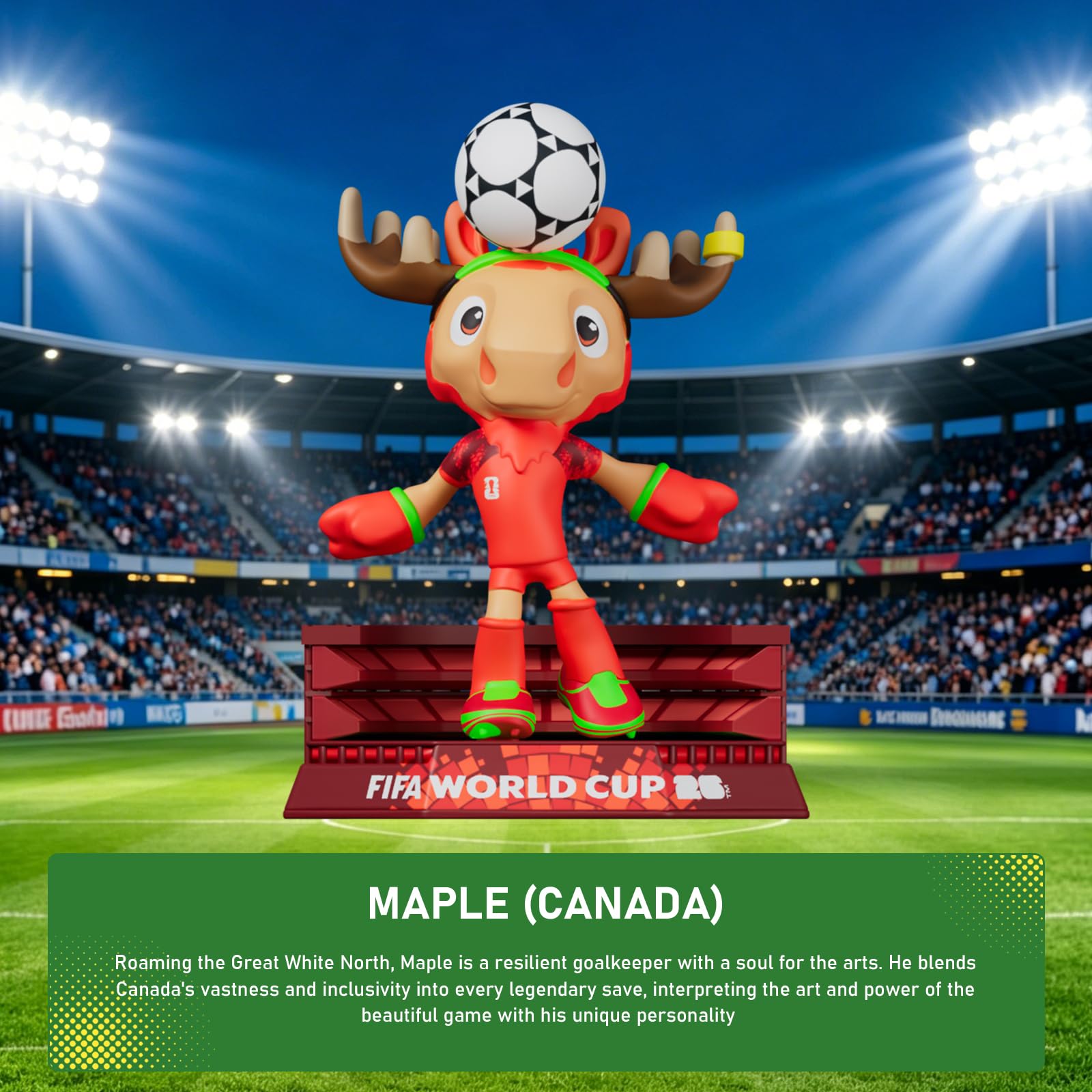 DICEKOO Ensemble mascotte de la Coupe du monde FIFA 2026 7,6 cm (érable, Zayu, pochette) | Style de football | Sous licence officielle | Figurines de collection, idée cadeau pour les fans et les