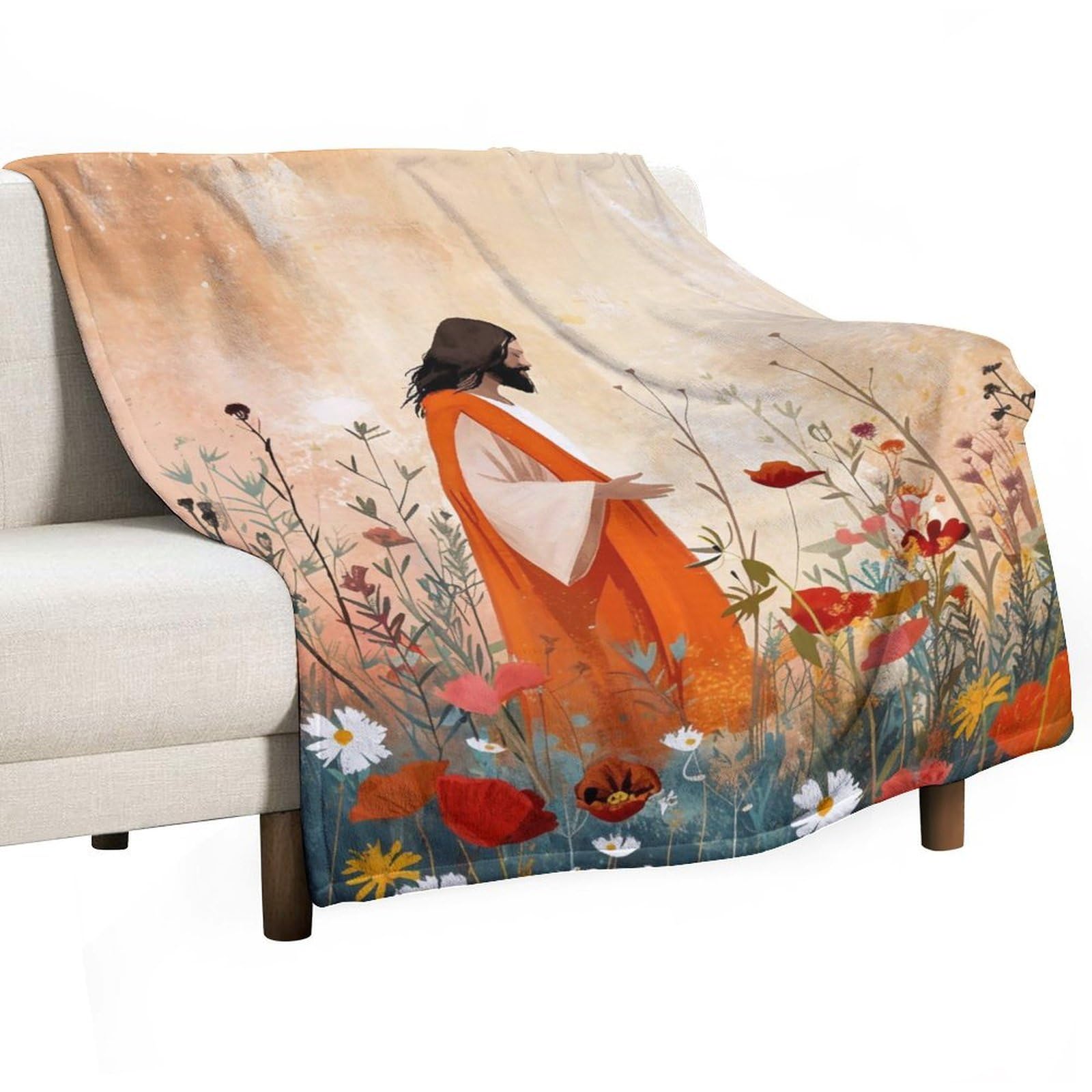 YHGSREUOH Jesus-and-Flowers-Modern_03 Flannel Blankets Fleece Soft Throw Lightweight Plush Gifts for Couch, Bed, Cozy Sofa Plush, Chair, Lovers 100x130cm(40x50in)