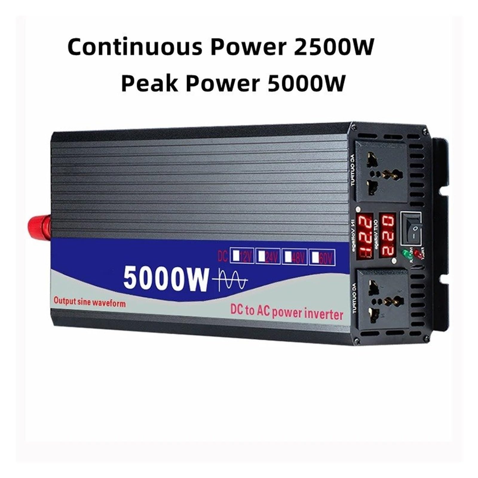 Inversor Solar Coche Onda Sinusoidal Pura 3000/4000/5000 W CC 12 V 24 V 48 V 60 V A CA 220 V con Doble Toma(12V,230V(50HZ),5000W)