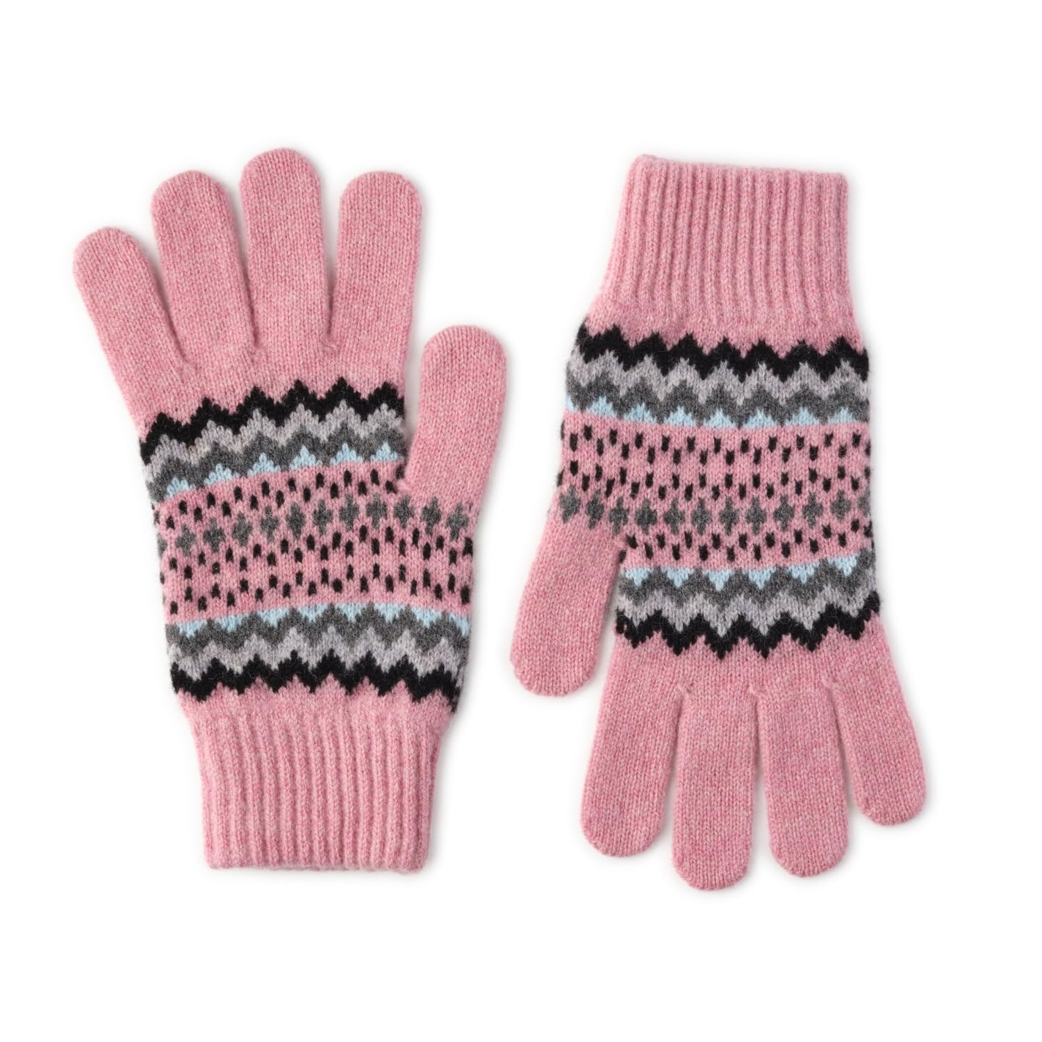 The Cashmere Choice Lomond Lambswool - Fairisle Patterned Christmas Gloves - Hope (Light Pink)