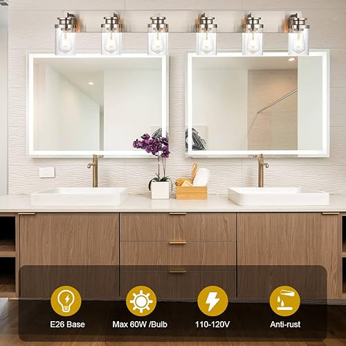 Miniatura 3 de BONLICHT Lámpara moderna de montaje en pared de níquel cepillado, lámpara de tocador de baño, aplique de pared de granja, 6 luces, accesorios de