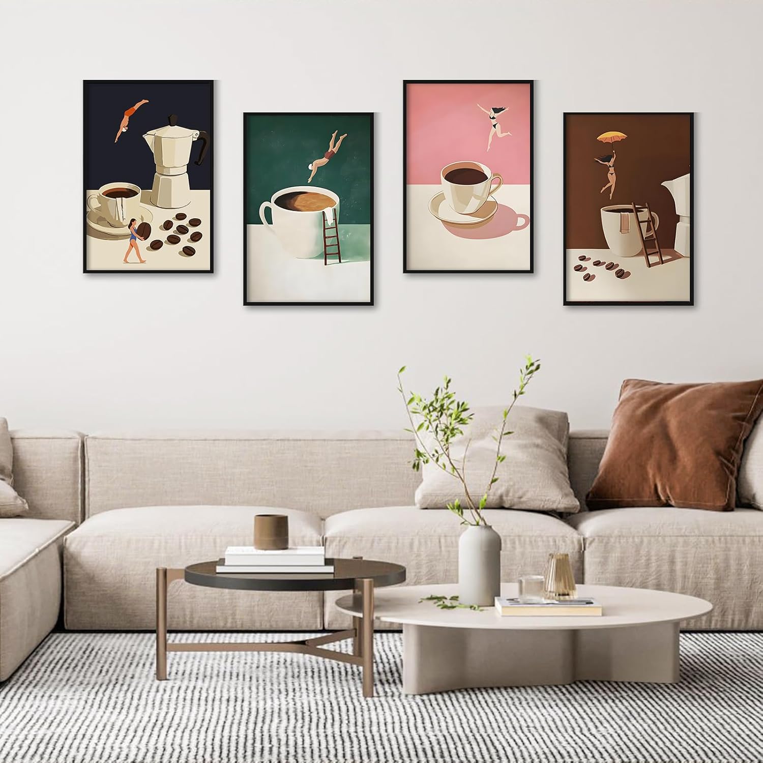 Camocin 4 Pack Framed Paint by Numbers Kit for Adults with Wooden Easel, Coffee Paint by Numbers with Frame for Beginner, Coffee Adult Paints by Number Kits on Canvas Framed 8 x 12 Inch